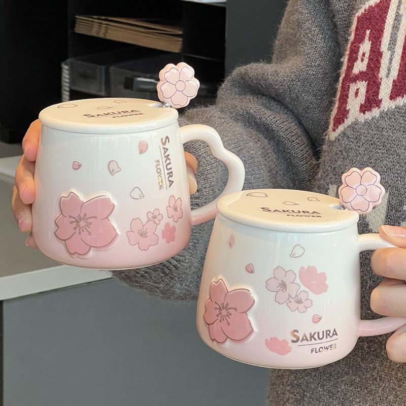 Kawaii Cherry Blossom Sakura Ceramic Cup (400ml)