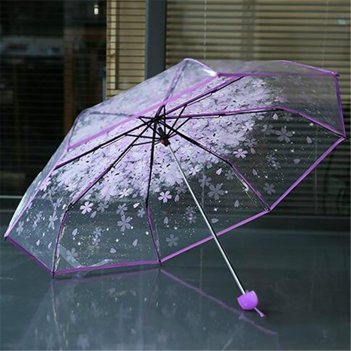 Cherry Blossom Sakura Print Automatic Foldable Umbrella