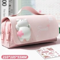 Kawaii Squishy Animal Large Capacity Pencil Case - Pink