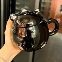 Kawaii Japanese Style Cat Coffee Ceramic Cup - Black, 460ml