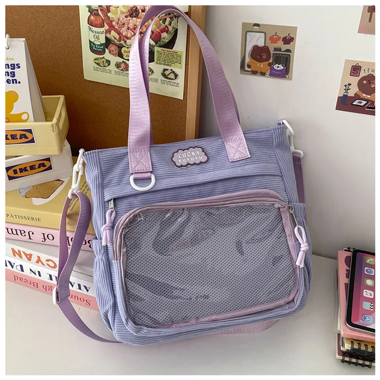 ZRREMRE Carino Borse Kawaii Zaino Messenger Borsa Per La Scuola, Multitasche Crossbody Preppy Zaini Laptop Giapponese Teen Ragazze Ita Totes, Blu, 35(L)x11(W)x30(H)cm