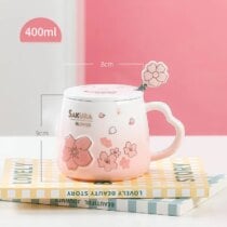 Kawaii Cherry Blossom Sakura Ceramic Cup (400ml) - B, 400ML