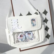 Kawaii Japanese Style Harajuku Ita Ribbon Shoulder Bag - White - bag only, 35x28x7CM