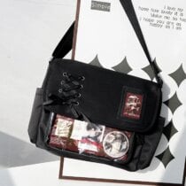 Kawaii Japanese Style Harajuku Ita Ribbon Shoulder Bag - Black - bag only, 35x28x7CM