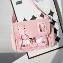 Kawaii Japanese Style Harajuku Ita Ribbon Shoulder Bag - Pink - bag only, 35x28x7CM