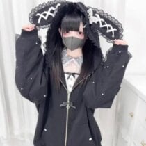 Kawaii Japanese Style Bunny Ears Hoodie - Special Edition - Black, L